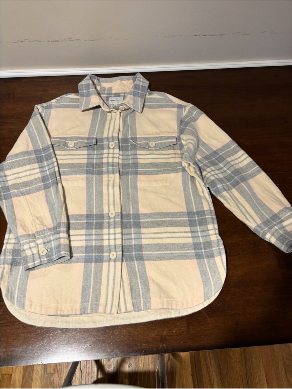 American Eagle Plaid Button-Up Shirt in Light Blue & Cream